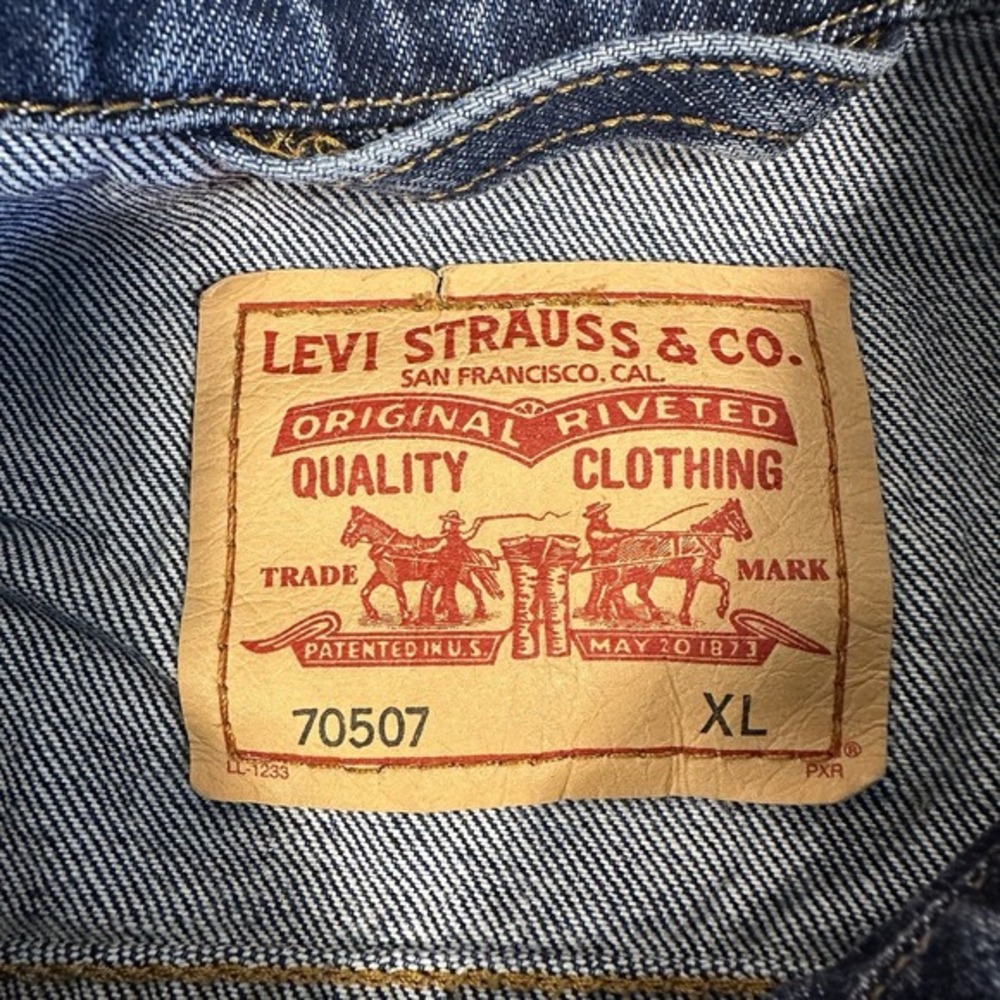 VTG Levis Dark Blue Denim Trucker Standard Jean Jacket 70507 Mens XL Y2K Work - Picture 4 of 16